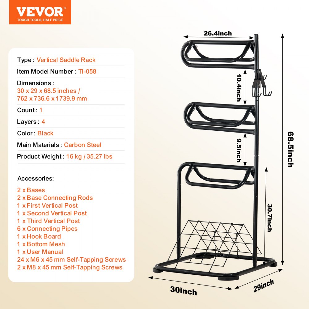 TI-058 - 4-Tier Steel Saddle Rack for English & Western Tack
