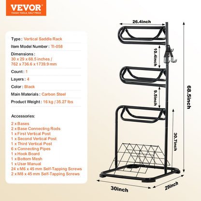 TI-058 - 4-Tier Steel Saddle Rack for English & Western Tack