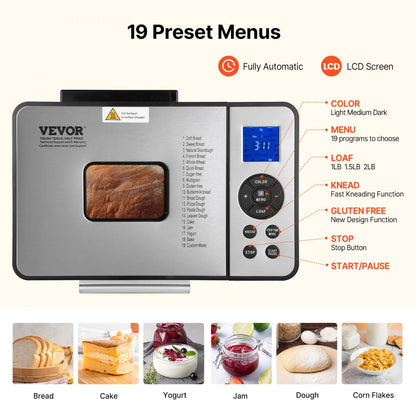 MBF-016 - 19-Mode Automatic Bread Maker with 15-Hour Timer, 3 Sizes