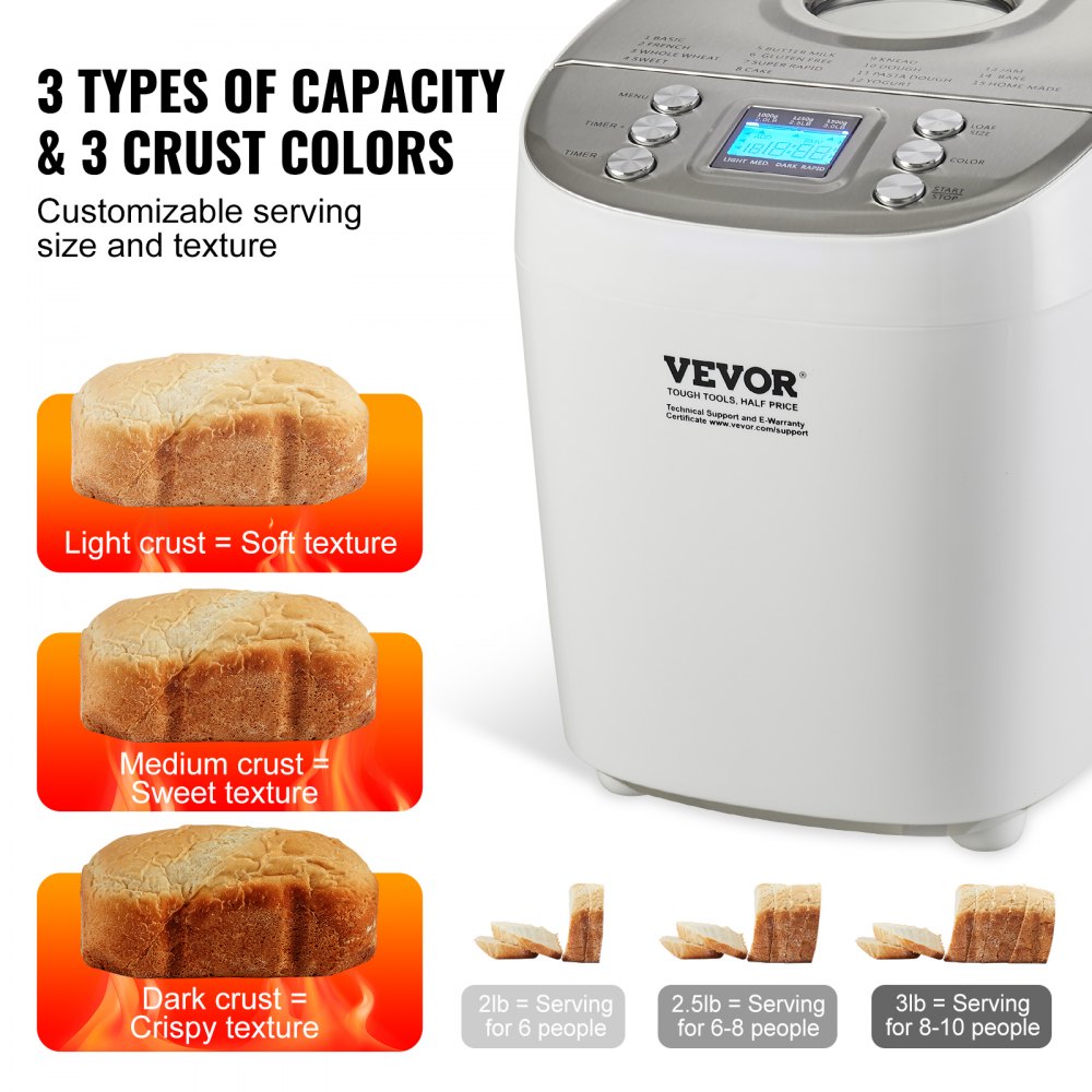 BM8902-A - 3LB VEVOR Bread Maker with Gluten-Free Setting and Nonstick Pan