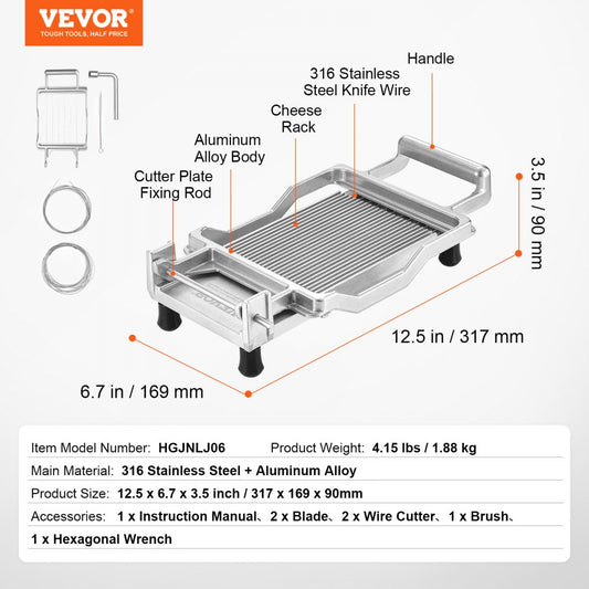 HGJNLJ06 - VEVOR Adjustable Cheese Cutter with Durable Stainless Steel Wire Slicer