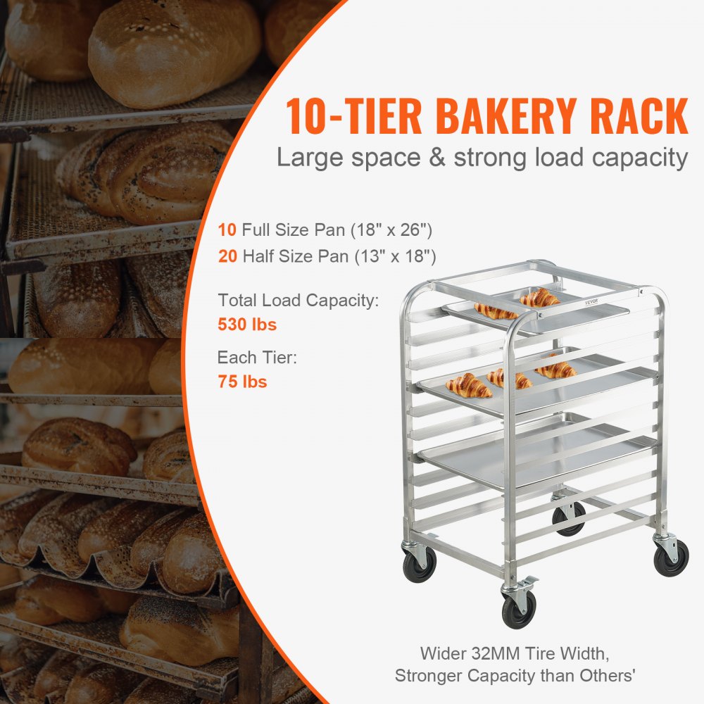 LHPR-10R - Compact 26"L Aluminum Bun Pan Rack with Rubber Brake Wheels