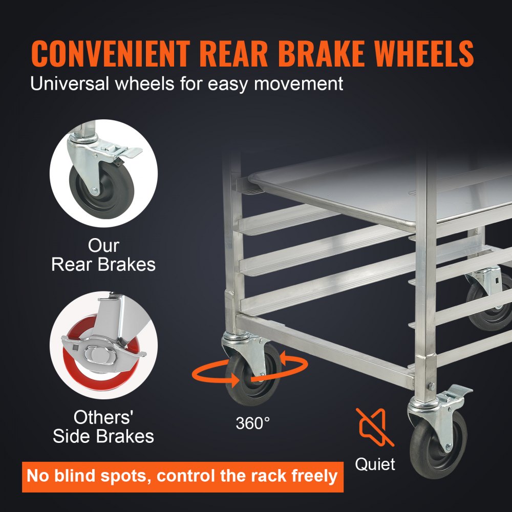 LHPR-10R - Compact 26"L Aluminum Bun Pan Rack with Rubber Brake Wheels