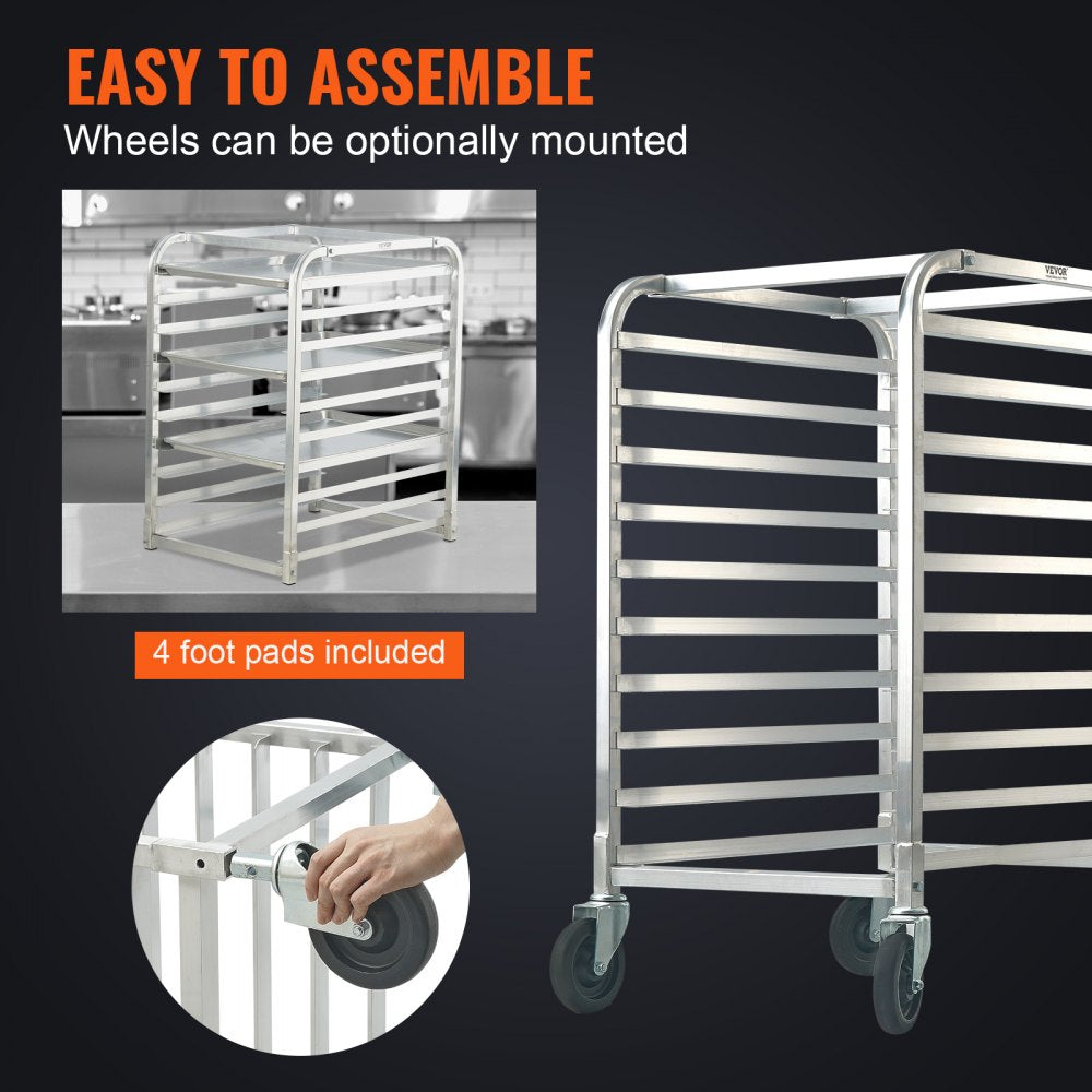 LHPR-10R - Compact 26"L Aluminum Bun Pan Rack with Rubber Brake Wheels
