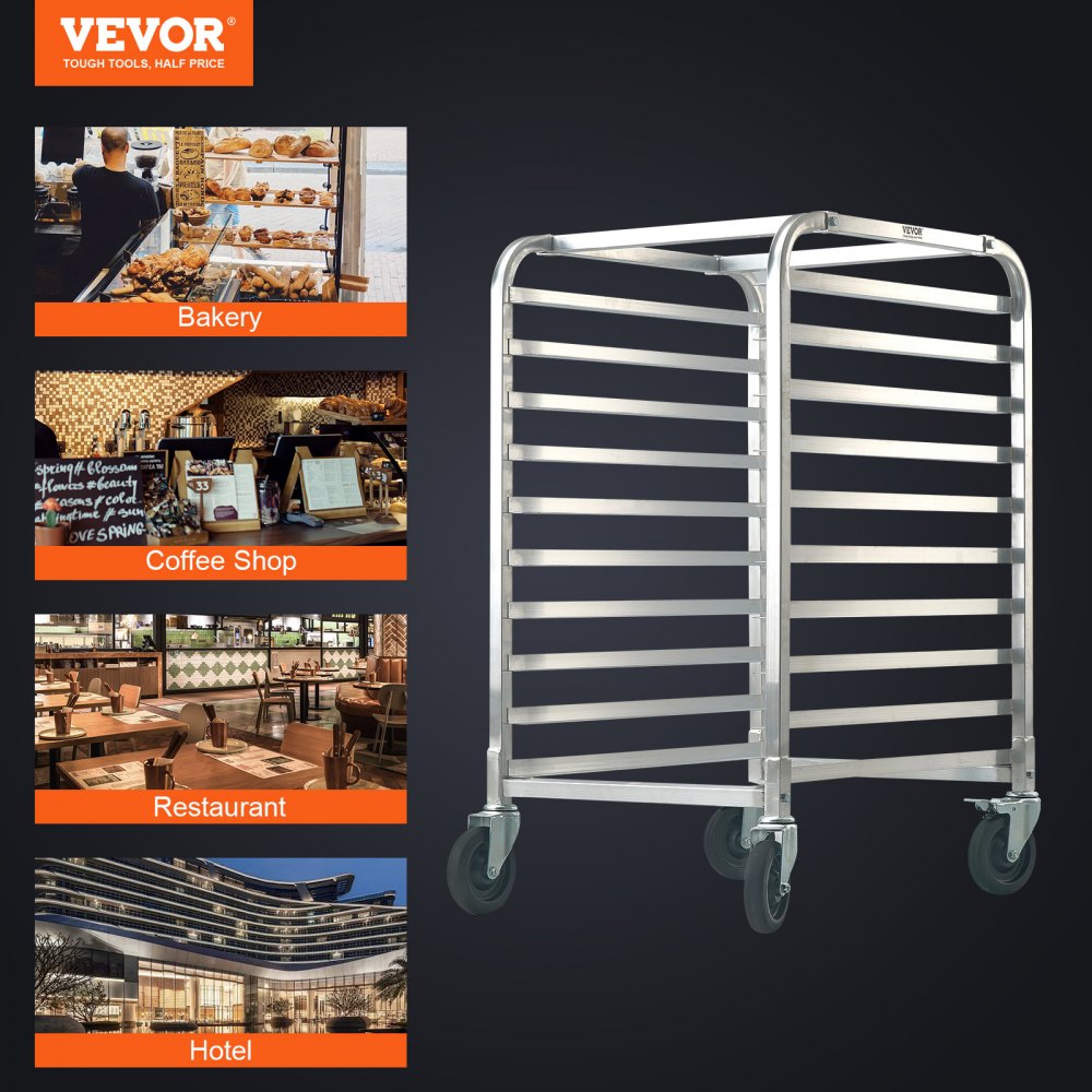 LHPR-10R - Compact 26"L Aluminum Bun Pan Rack with Rubber Brake Wheels