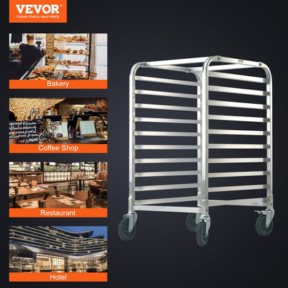 LHPR-10R - Compact 26"L Aluminum Bun Pan Rack with Rubber Brake Wheels