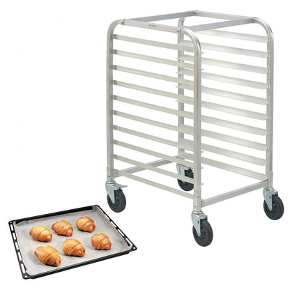 LHPR-10R - Compact 26"L Aluminum Bun Pan Rack with Rubber Brake Wheels