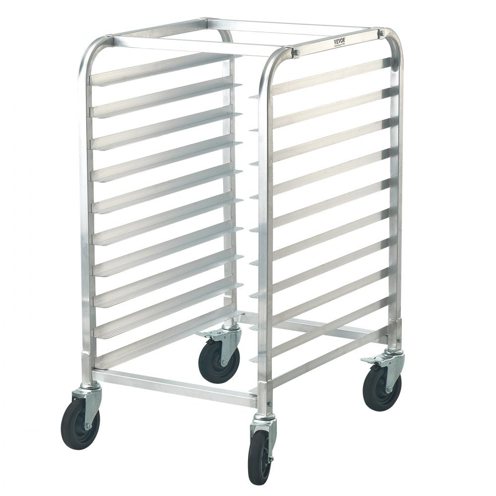 LHPR-10R - Compact 26"L Aluminum Bun Pan Rack with Rubber Brake Wheels