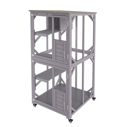 CH470 - Spacious 29.9"x34"x64.1" Outdoor Cat House with Mobile Caster