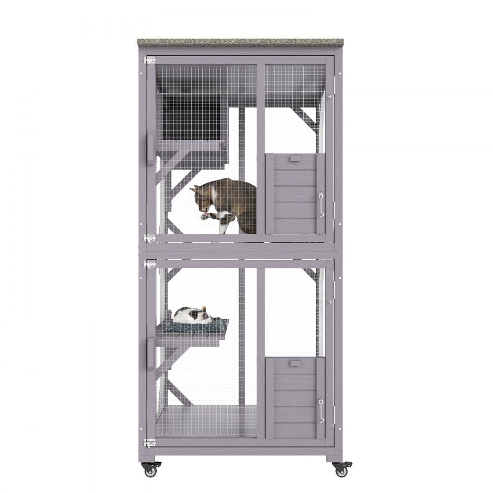 CH470 - Spacious 29.9"x34"x64.1" Outdoor Cat House with Mobile Caster