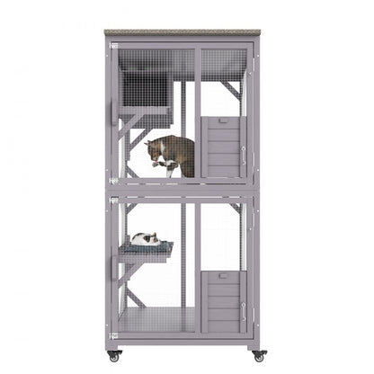 CH470 - Spacious 29.9"x34"x64.1" Outdoor Cat House with Mobile Caster