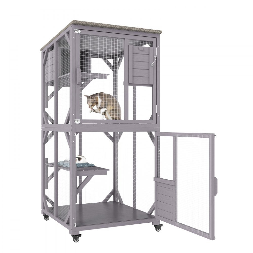 CH470 - Spacious 29.9"x34"x64.1" Outdoor Cat House with Mobile Caster