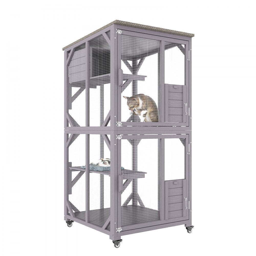 CH470 - Spacious 29.9"x34"x64.1" Outdoor Cat House with Mobile Caster