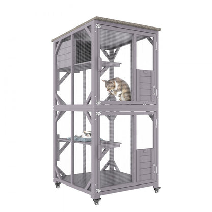 CH470 - Spacious 29.9"x34"x64.1" Outdoor Cat House with Mobile Caster