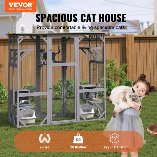 CH448 - Spacious 7-Tier Cat Enclosure with Resting Boxes & Easy Assembly
