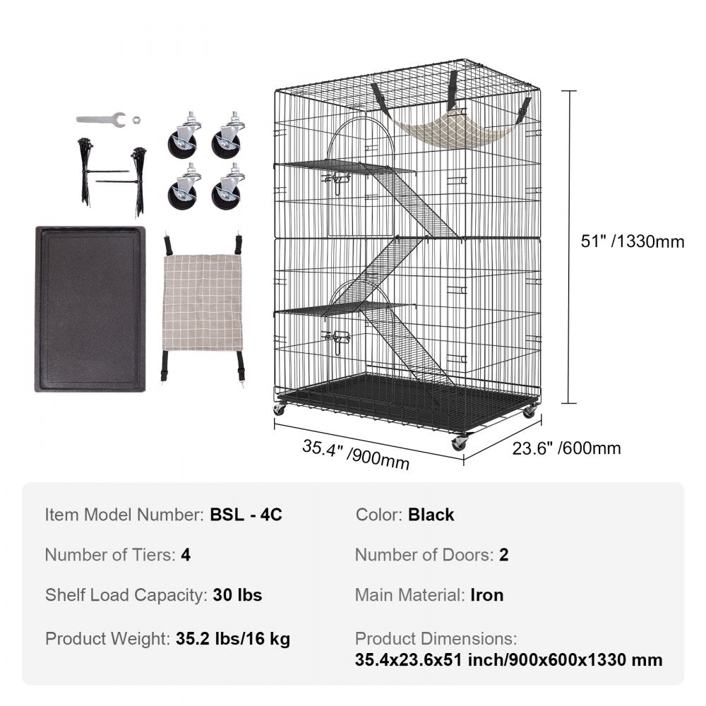 BSL-4C - 35.4" Large Metal Cat Catio for 1-3 Pets, Easy Access