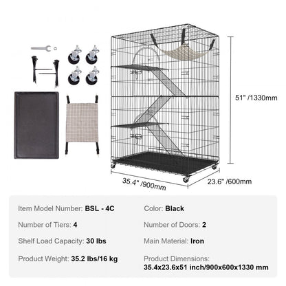 BSL-4C - 35.4" Large Metal Cat Catio for 1-3 Pets, Easy Access