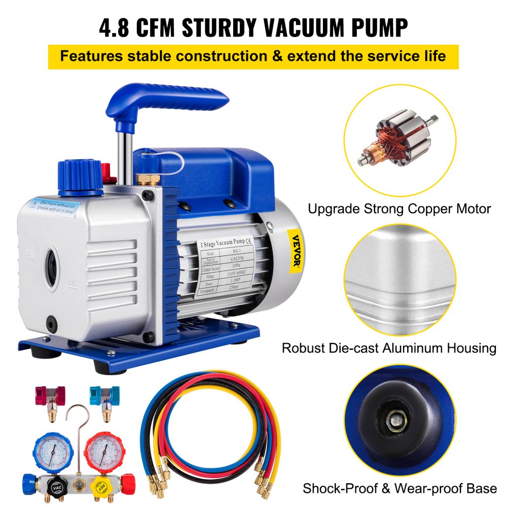 ZK44.8CFM - Durable 4.8 CFM VEVOR Vacuum Pump for HVAC & Refrigeration