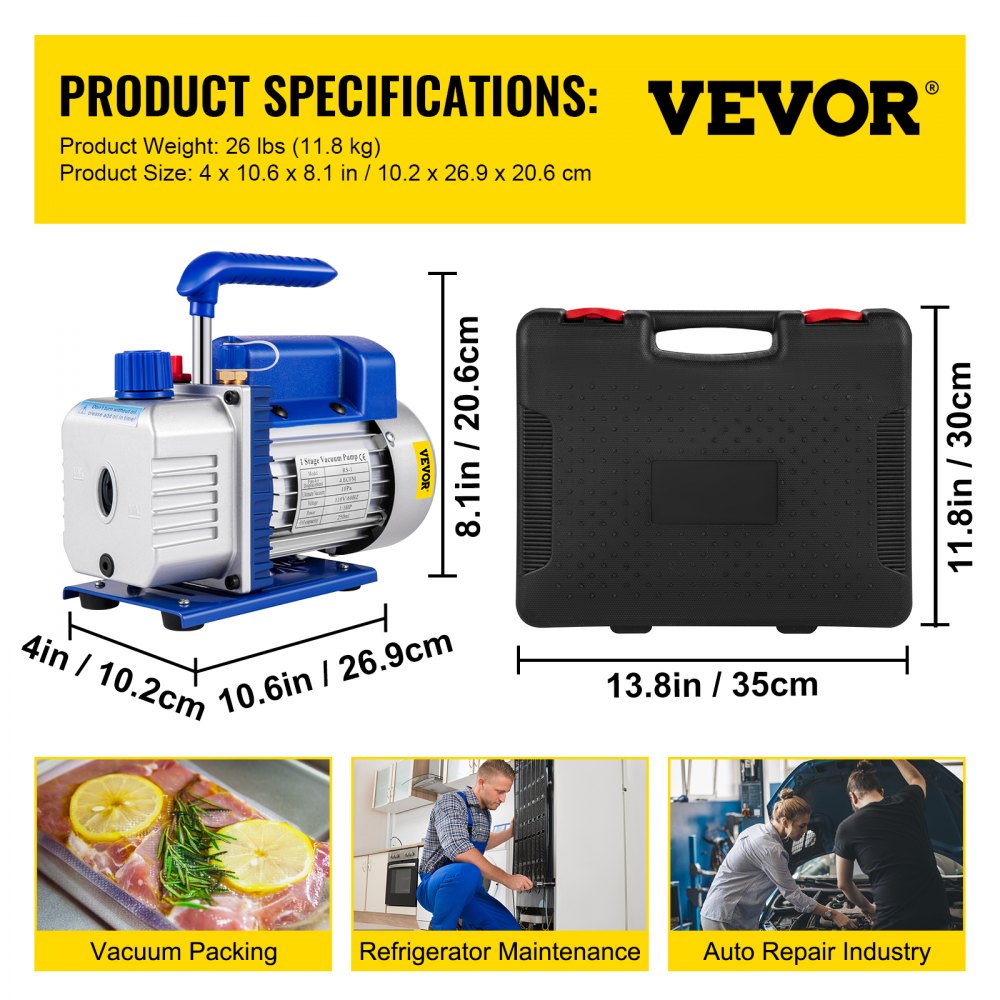 ZK44.8CFM - Durable 4.8 CFM VEVOR Vacuum Pump for HVAC & Refrigeration