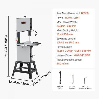 HBS350 - 13.39" Benchtop Bandsaw with 1-1/2HP Motor for Woodworking