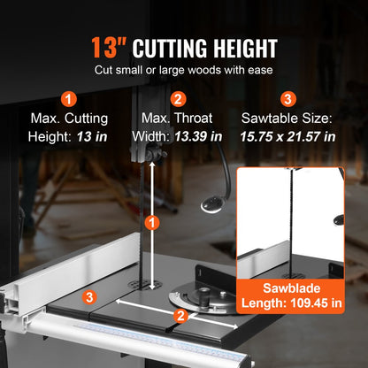 HBS350 - 14-Inch VEVOR Bandsaw with 1.5HP Motor and 6-Inch Cutting Height