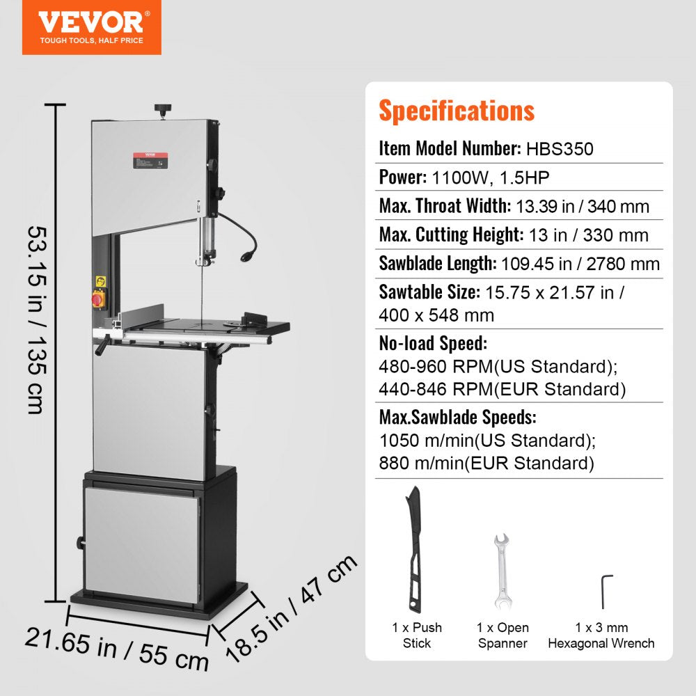 HBS350 - 14-Inch VEVOR Bandsaw with 1.5HP Motor and 6-Inch Cutting Height