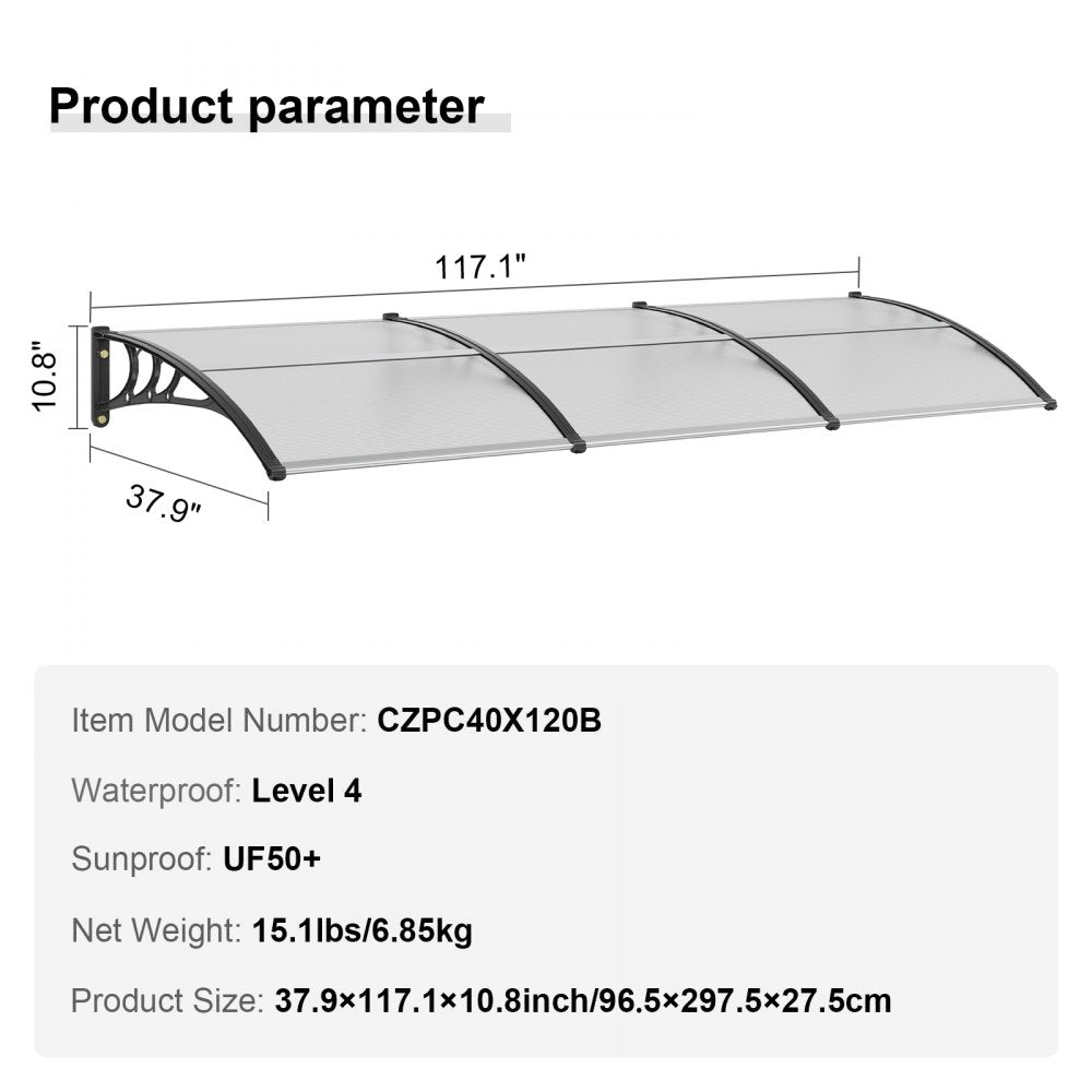 CZPC40X120T - 120" x 40" Waterproof Awning Canopy for Weather Protection
