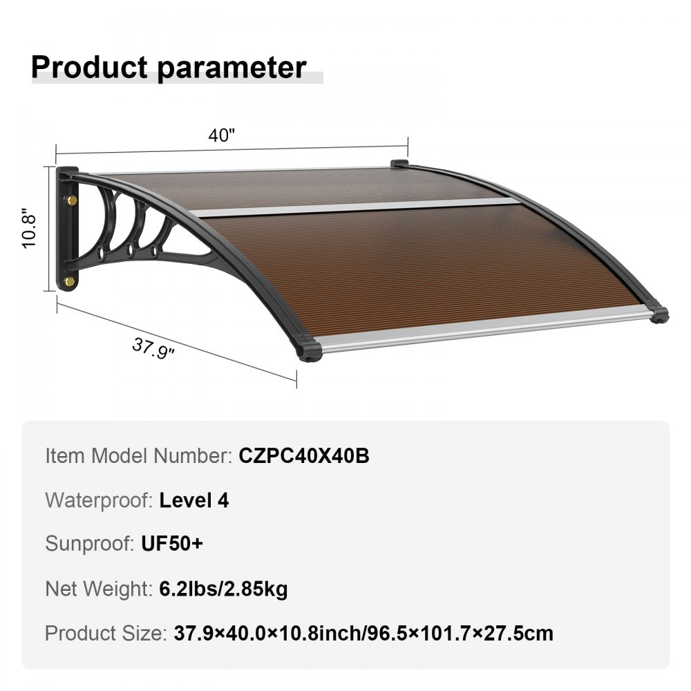 CZPC40X40B - Durable 40" x 40" Window Awning Canopy for Year-Round Protection