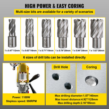 010343839784 - 1100W Magnetic Drill Press with 1-1/2" Boring Capacity