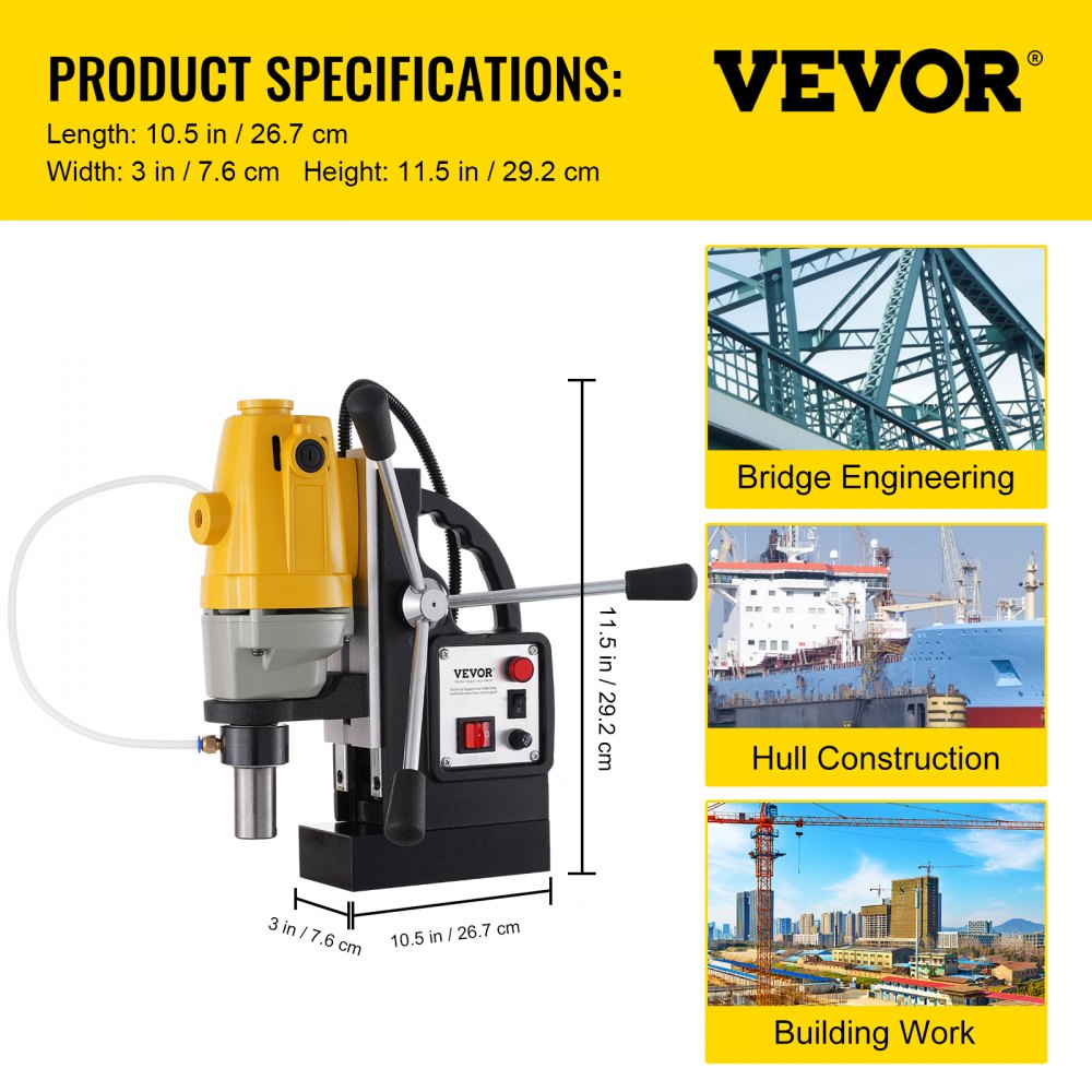 010343839784 - 1100W Magnetic Drill Press with 1-1/2" Boring Capacity