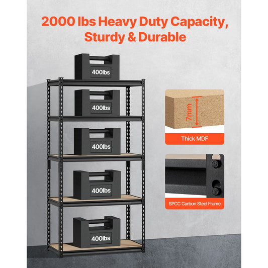 326G0P9FV0 - Heavy-Duty 5-Tier Shelving Unit, 2000 lbs Capacity 62.8" H