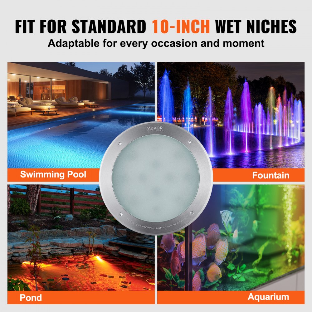 AX-SDD-004 - 10in LED Pool Light for Inground Pools, 40W RGBW