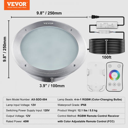AX-SDD-004 - 10in LED Pool Light for Inground Pools, 40W RGBW