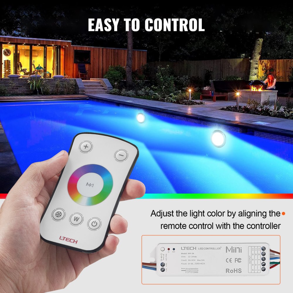 AX-SDD-002 - 10-Inch RGBW LED Pool Light, Easy-Install with 100 ft Cord
