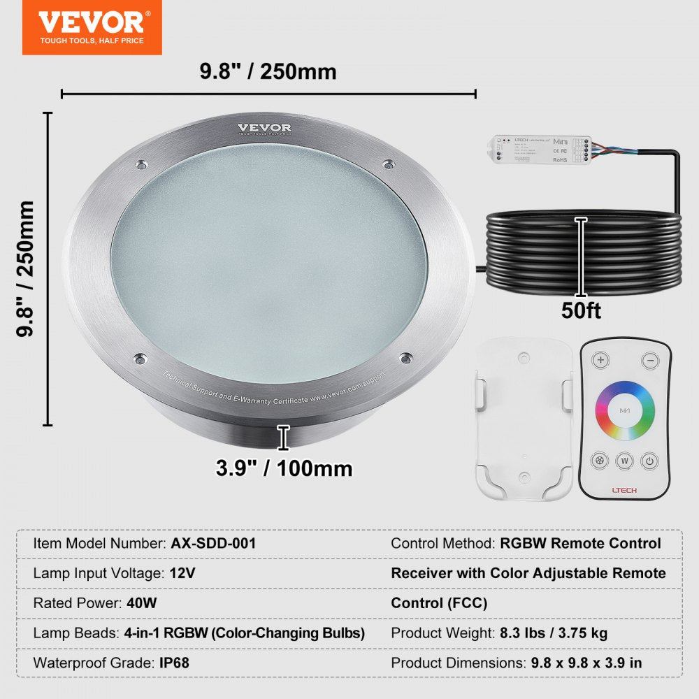 AX-SDD-001 - 10" RGBW LED Pool Light for Inground Spas