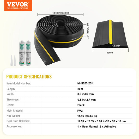 MH1925-20ft - PVC Garage Door Seal Strip, 3.5in x 20ft, Weatherproof