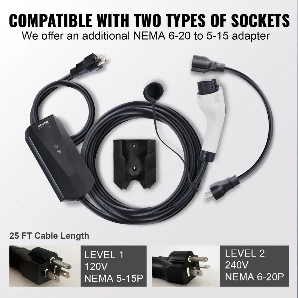 EV-B06-US003A - 28ft Portable EV Charger, 16A with Dual Voltage Flexibility