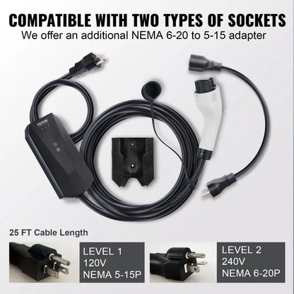 EV-B06-US003A - 28ft Portable EV Charger, 16A with Dual Voltage Flexibility