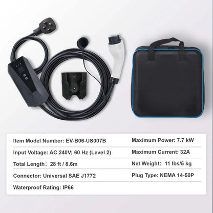EV-B06-US007B - 32A Portable EV Charger with 28ft Cable