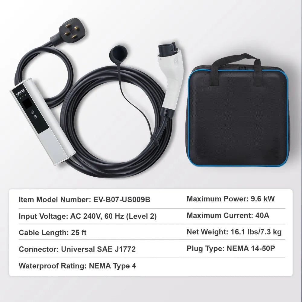 EV-B07-US009B - 40A Waterproof Portable EV Charger with Smart Control