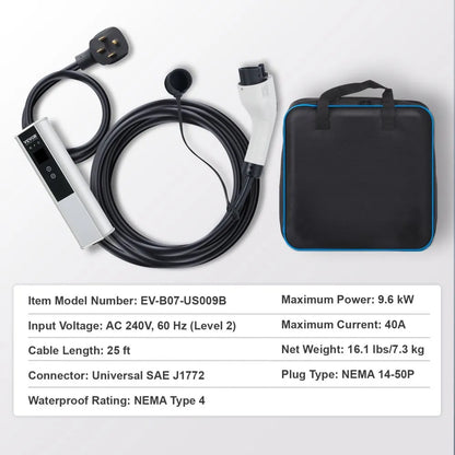 EV-B07-US009B - 40A Waterproof Portable EV Charger with Smart Control