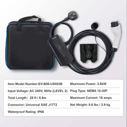 EV-B06-US003B - 28ft Level 2 Portable EV Charger, IP66 Rated, 16A