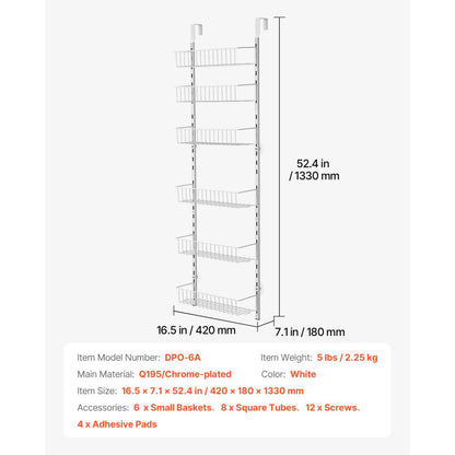 DPO-6A - 6-Basket Over-Door Organizer with Adjustable Spacing for Small Spaces