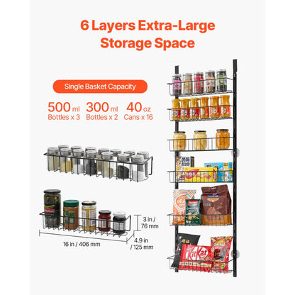 DPO-6B - 6-Basket Over the Door Pantry Organizer for Small Spaces