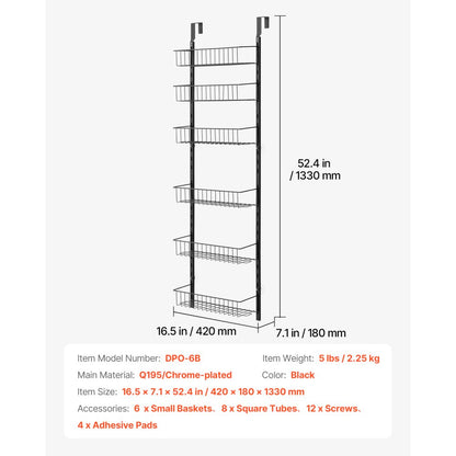 DPO-6B - 6-Basket Over the Door Pantry Organizer for Small Spaces