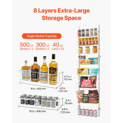 DPO-8A - 8-Basket Over the Door Storage Rack for Small Spaces