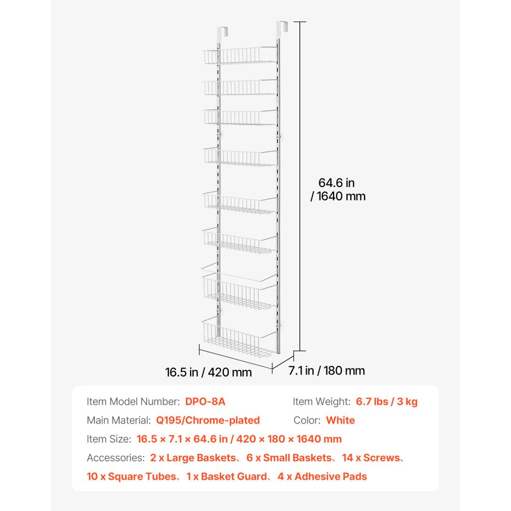 DPO-8A - 8-Basket Over the Door Storage Rack for Small Spaces