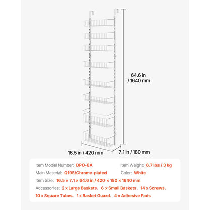 DPO-8A - 8-Basket Over the Door Storage Rack for Small Spaces