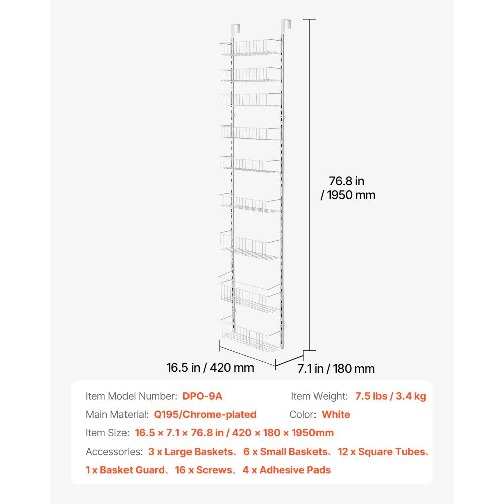 DPO-9A - 9-Basket Over the Door Pantry Organizer for Small Spaces