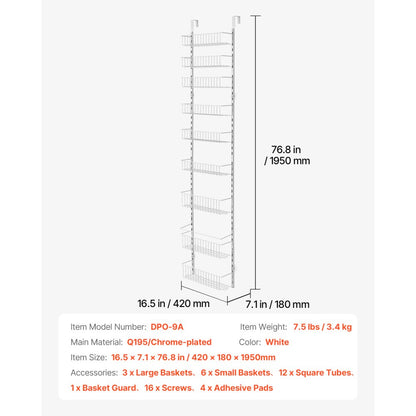 DPO-9A - 9-Basket Over the Door Pantry Organizer for Small Spaces